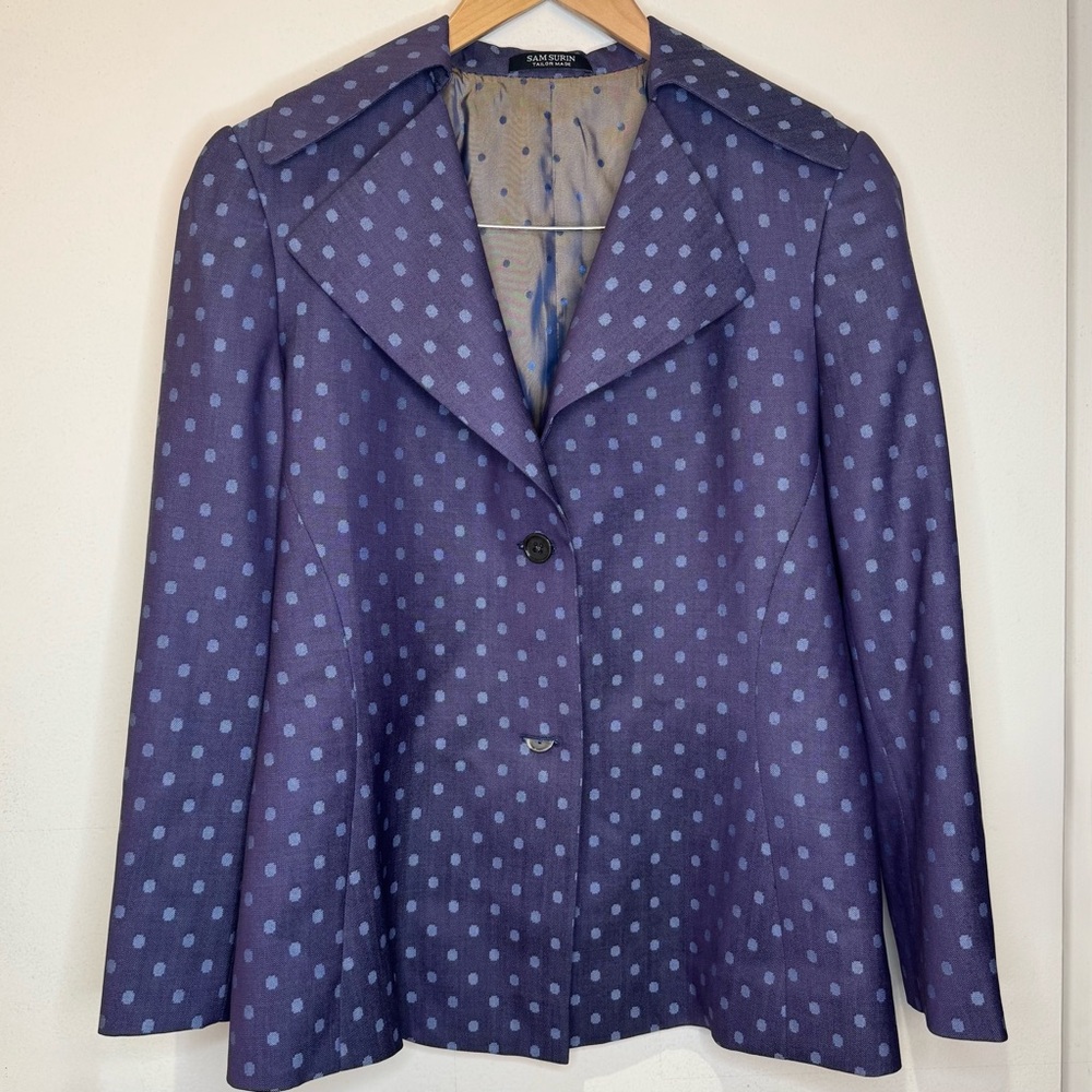 SAM SURIN TAILOR MADE Wool Polka Dot Purple Blazer Jackets Women’s 6 Bespoke